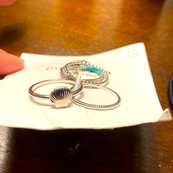 Pura Vida Silver Shell Ring Stack - Brass Base Band, Rhodium Plating - Picture 6 of 7